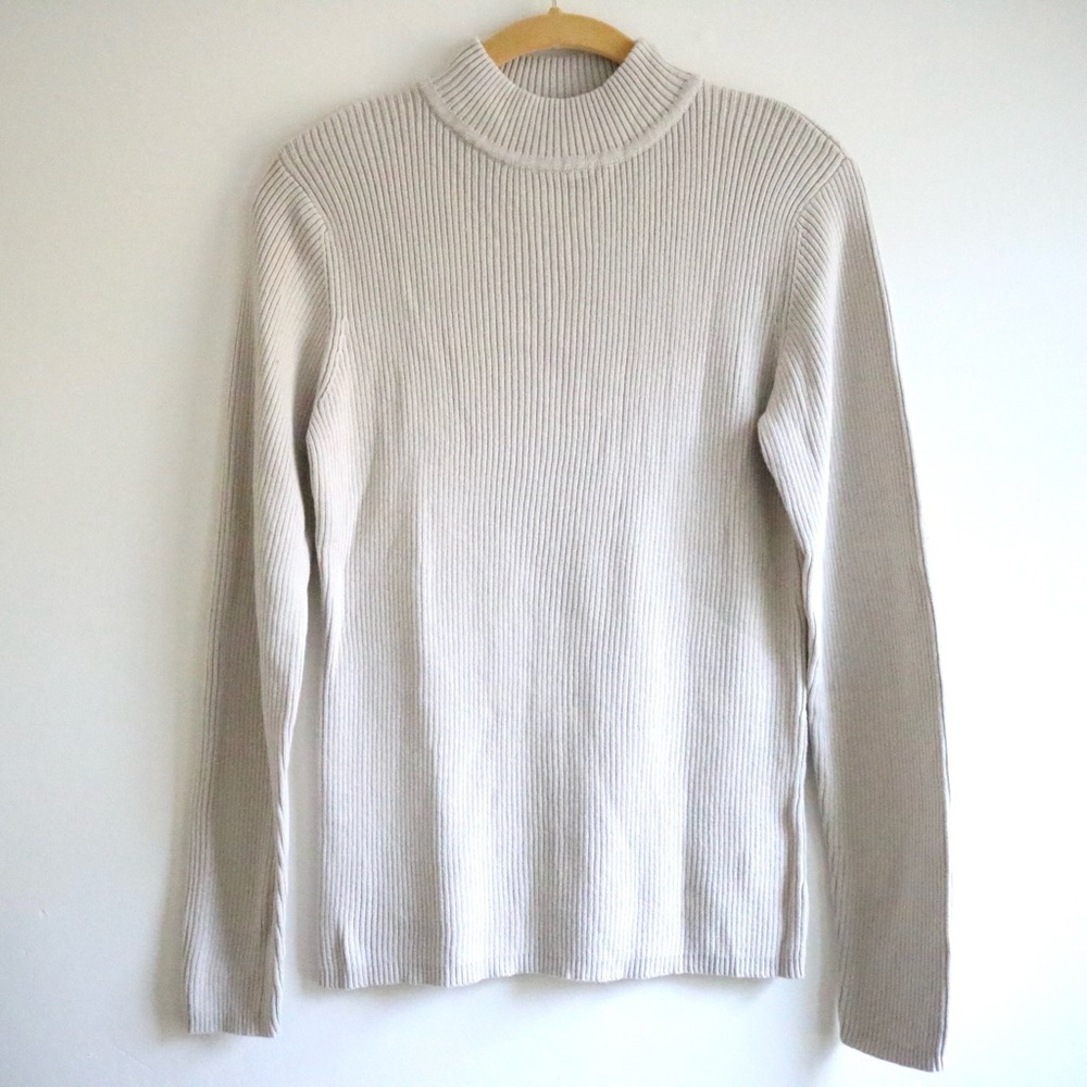 Jennifer Moore Cream/Beige Mockneck Ribbed Sweater